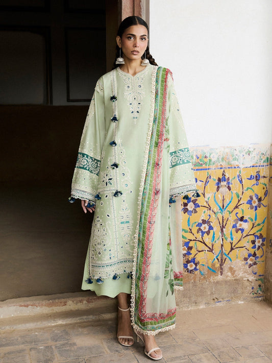 Mint Green Hussain Rehar Zan SS'26 Lawn Embroidered Unstitched 3-Piece Suit-Nane