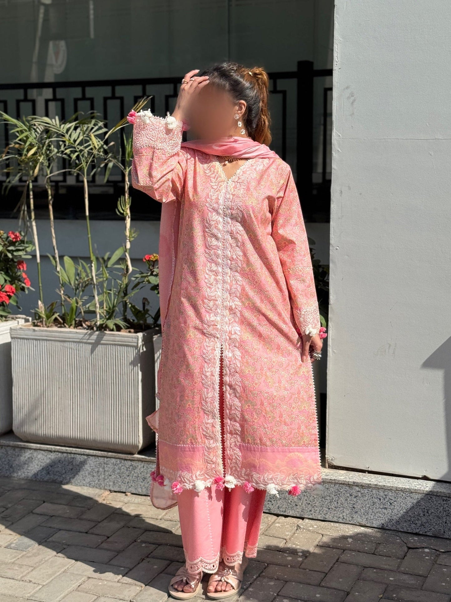Pink Sehrish Kanwal Festive Print'26 Lawn Embroidered Stitched 3-Piece Suit-Flora