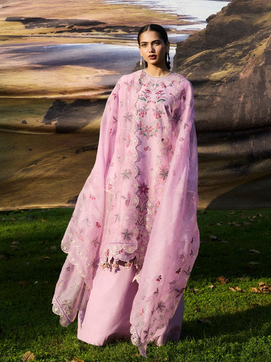 Pink Hussain Rehar Zan SS'26 Lawn Embroidered Unstitched 3-Piece Suit-Elfa