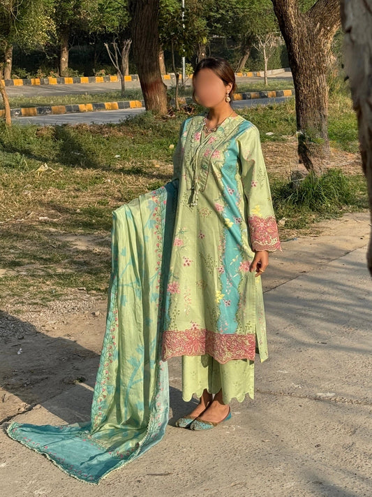 Pistachio Sehrish Kanwal Festive Print'26 Lawn Embroidered Stitched 3-Piece Suit-Nayra