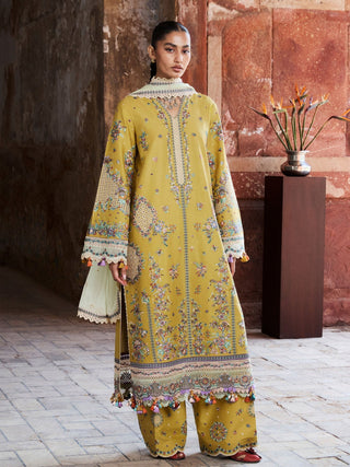 Yellow Hussain Rehar Zan SS'26 Lawn Embroidered Unstitched 3 Piece Suit Sari
