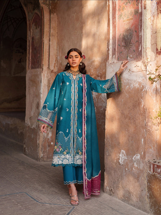 Blue Binilyas Suroor Lawn'26 Embroidered Unstitched 3-Piece Suit-243-B