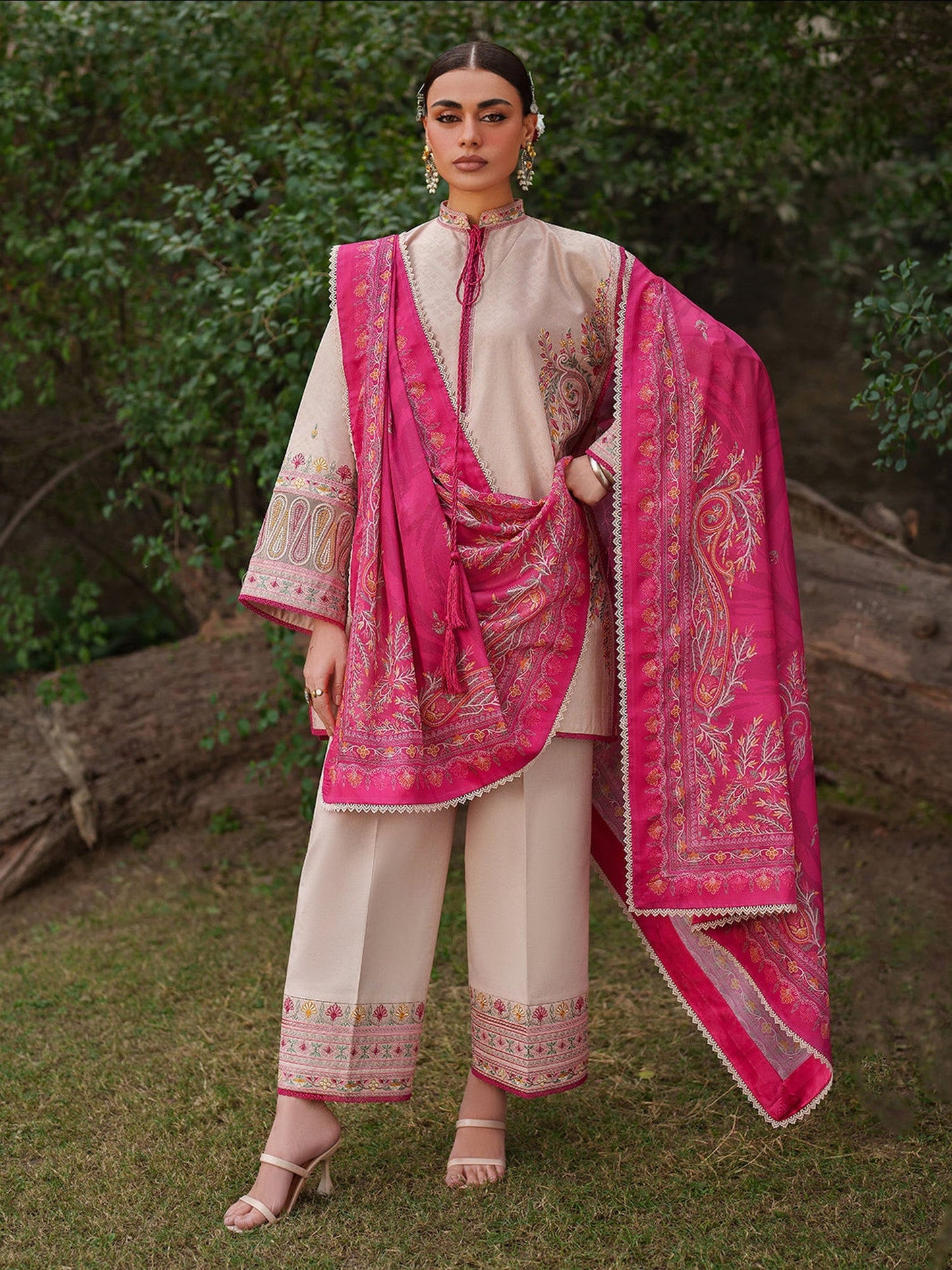Pink Binilyas Suroor Lawn'26 Embroidered Unstitched 3-Piece Suit-246-B
