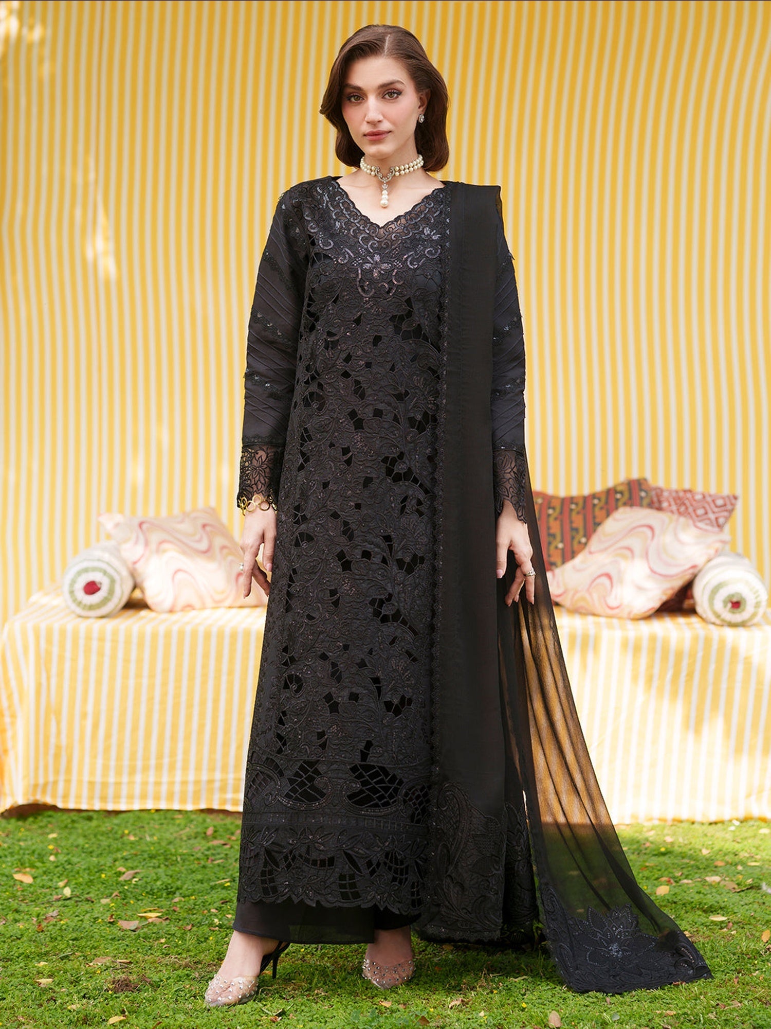 Black Mahnur Nilofer Luxury Lawn'26 Embroidered Unstitched 3-Piece Suit-NL-14