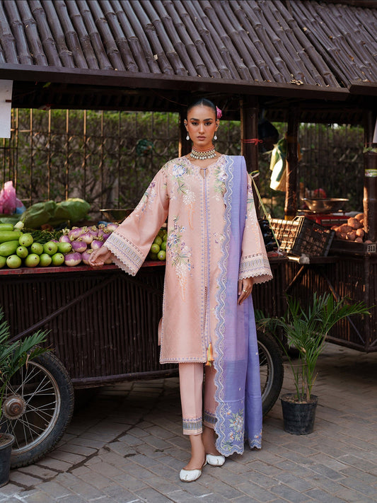 Pink Binilyas Suroor Unstitched Lawn'26 Embroidered 3-Piece Suit-241-A
