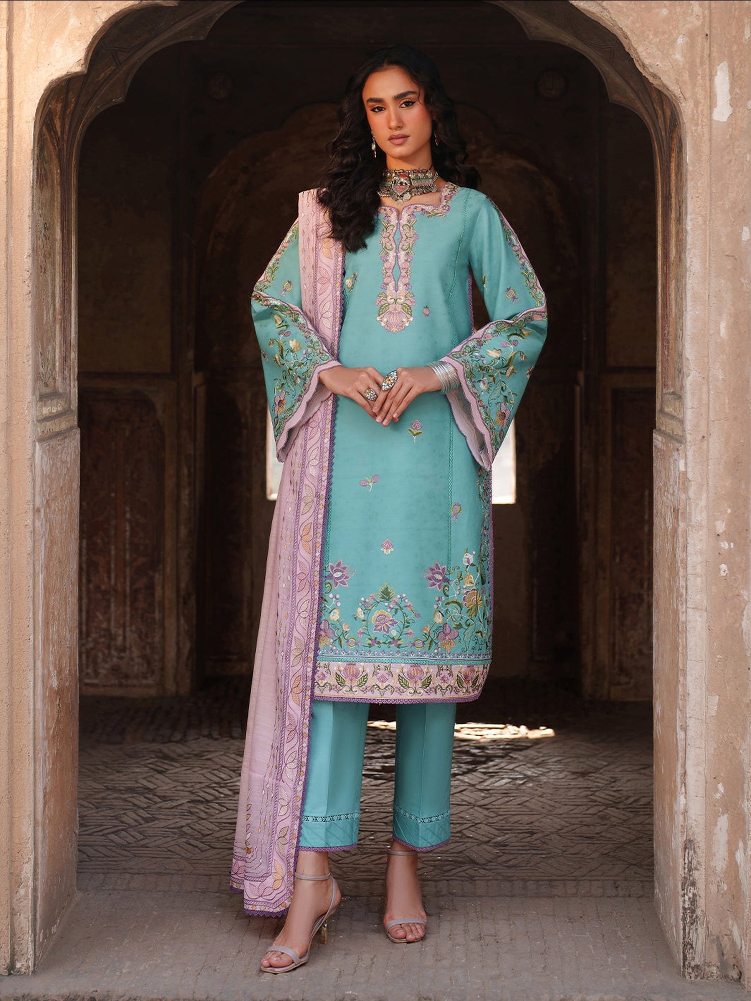 Blue Binilyas Suroor Lawn'26 Embroidered Unstitched 3-Piece Suit-247-A