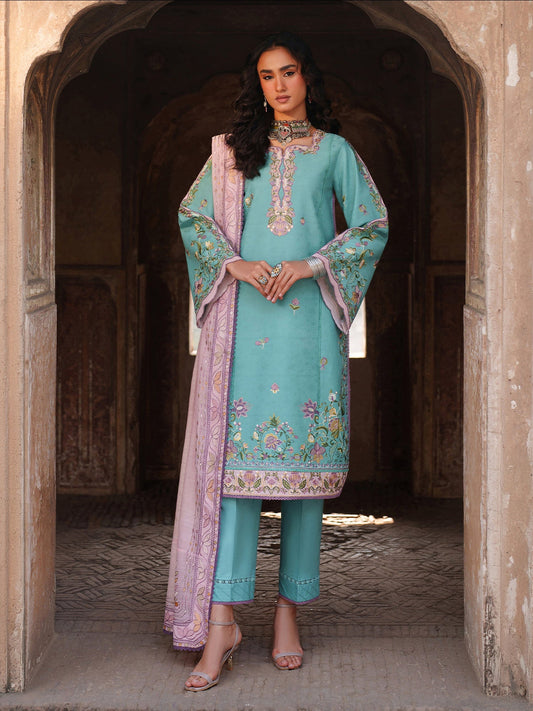 Blue Binilyas Suroor Lawn'26 Embroidered Unstitched 3-Piece Suit-247-A