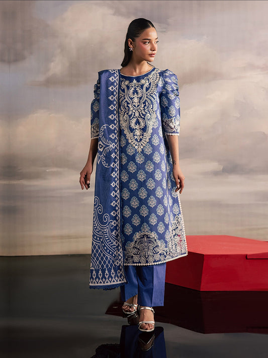 Blue Mahnur Afsana Lawn'26 Embroidered Stitched 3-Piece Suit-AL-04