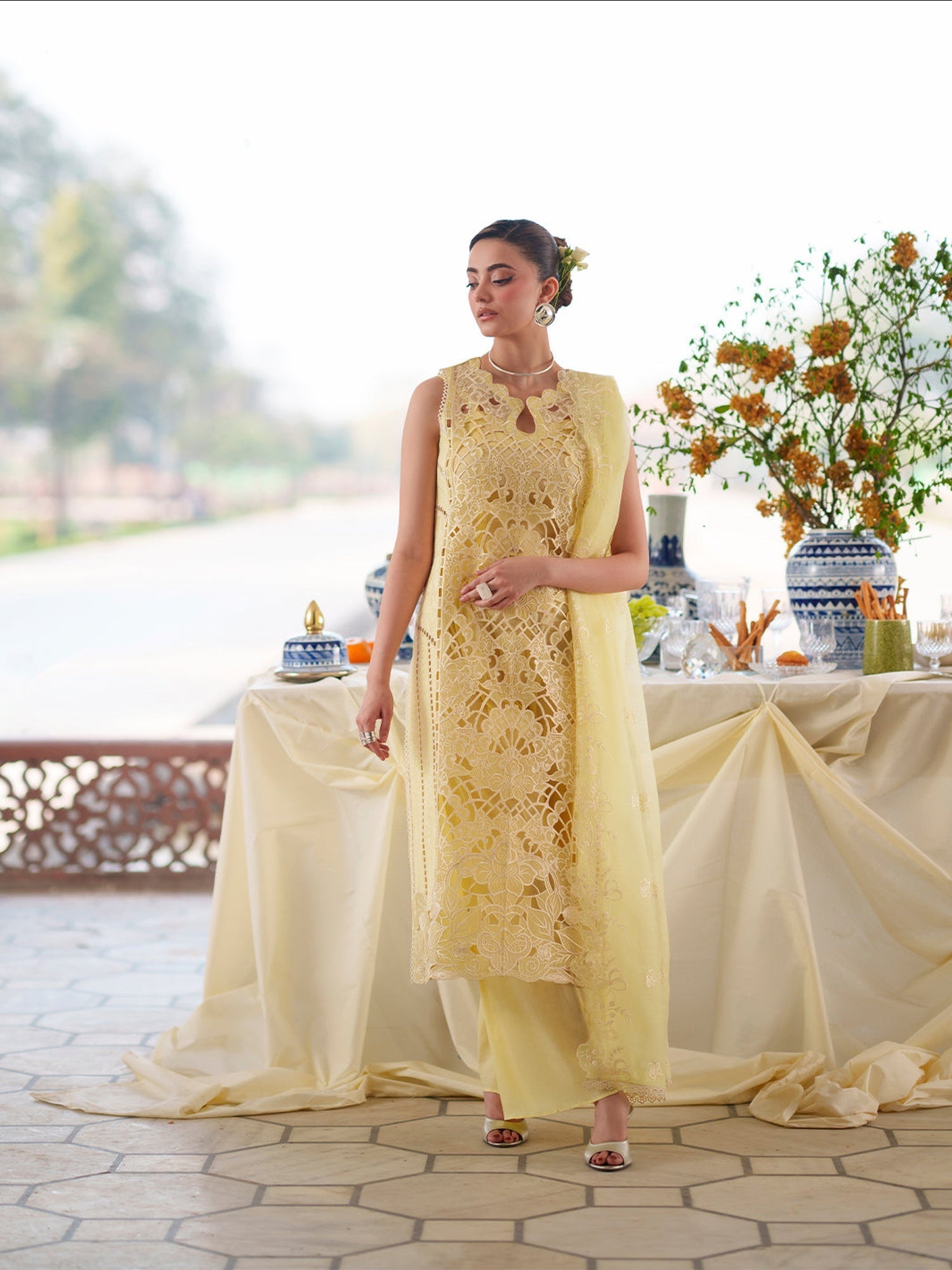 Yellow Mahnur Nilofer Luxury Lawn'26 Embroidered Stitched 3-Piece Suit-NL-07