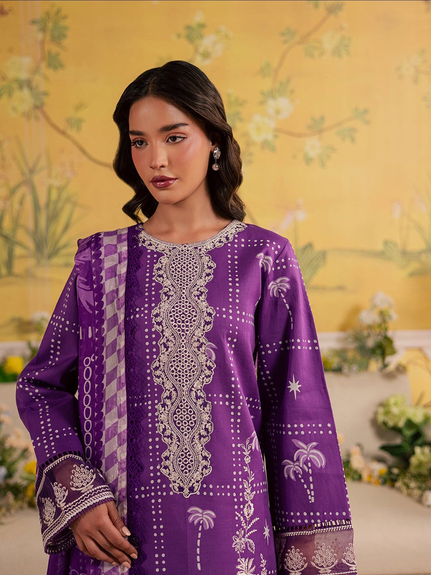 Purple Mahnur Jahaan Lawn'26 Embroidered Stitched 3-Piece Suit-MJ-04