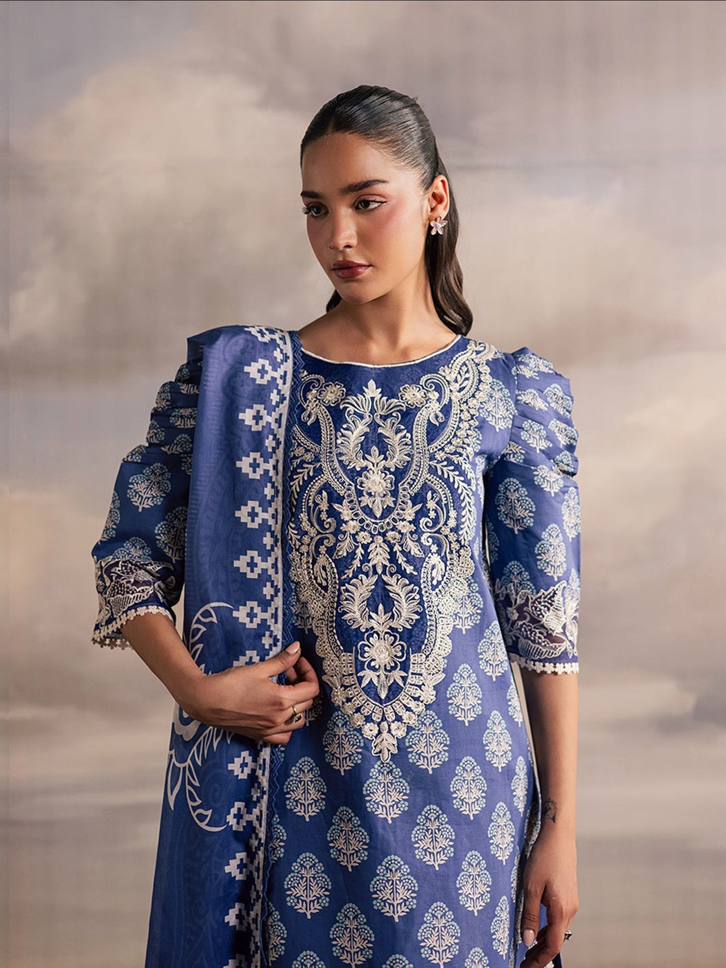Blue Mahnur Afsana Lawn'26 Embroidered Stitched 3-Piece Suit-AL-04