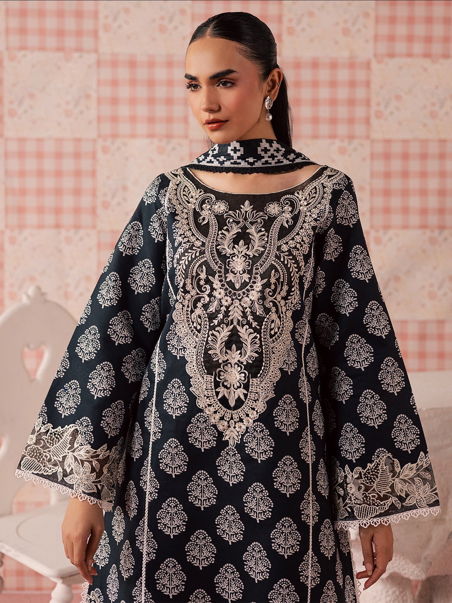 Black Mahnur Afsana Lawn'26 Embroidered Unstitched 3-Piece Suit-AL-05