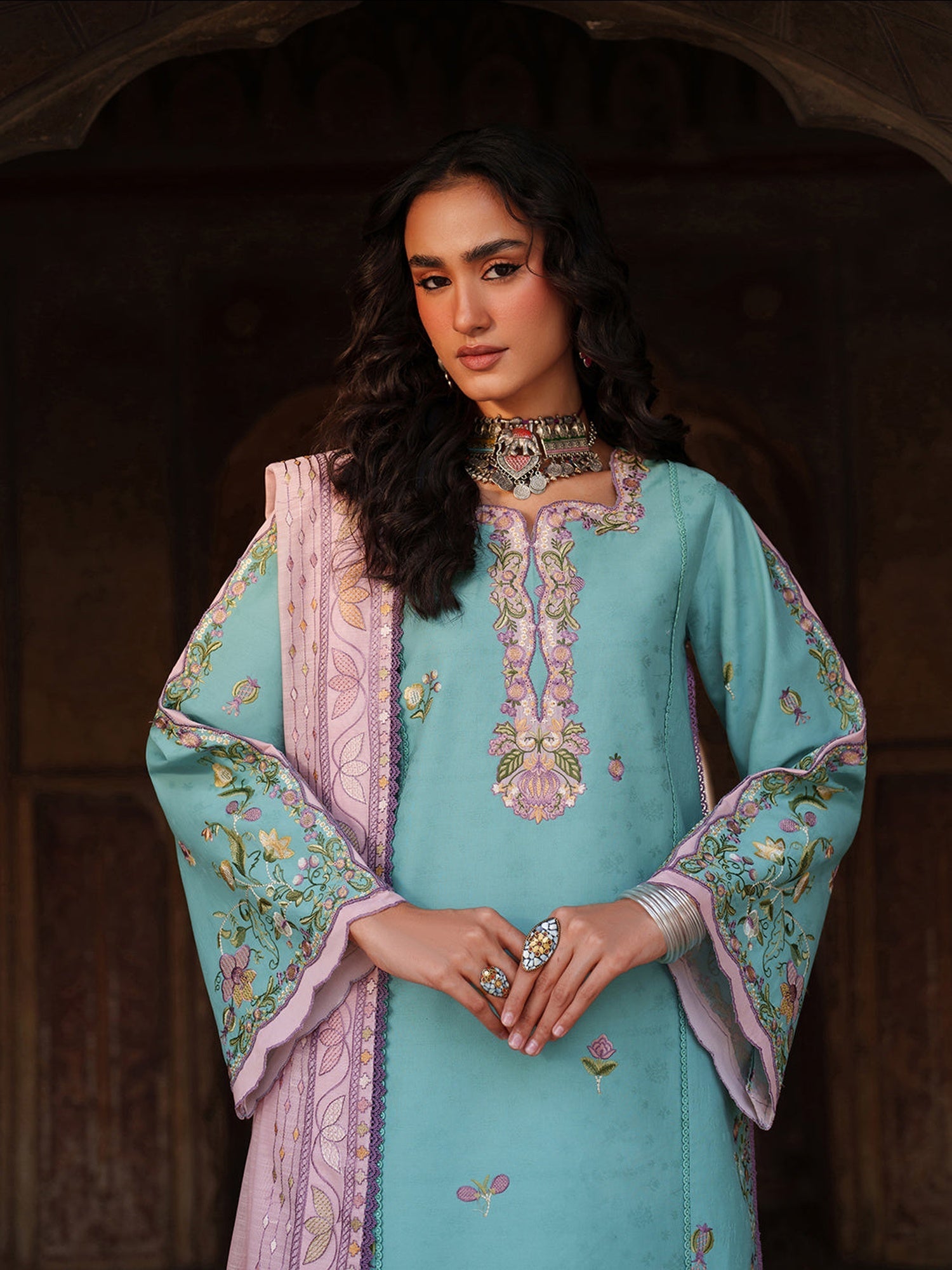 Blue Binilyas Suroor Lawn'26 Embroidered Unstitched 3-Piece Suit-247-A