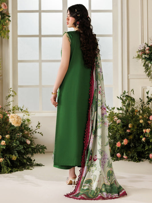 Green Parishay Marbella Summer Lawn‘26 Embroidered Unstitched 3-Piece Suit-MB-04
