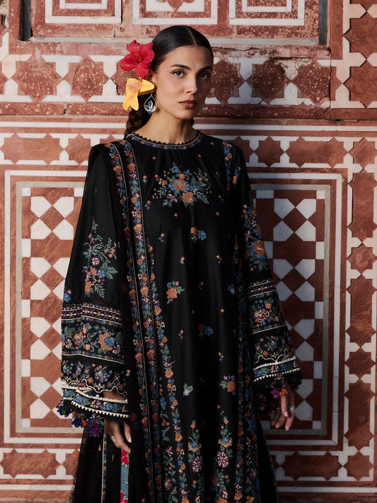 Black Hussain Rehar Zan SS'26 Lawn Embroidered Unstitched 3-Piece Suit-Aswa