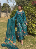 Green Sehrish Kanwal Festive Print'26 Lawn Embroidered Unstitched 3-Piece Suit-Rouge