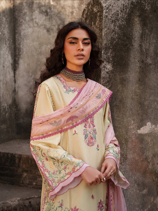 Yellow Binilyas Suroor Lawn'26 Embroidered Unstitched 3-Piece Suit-247-B