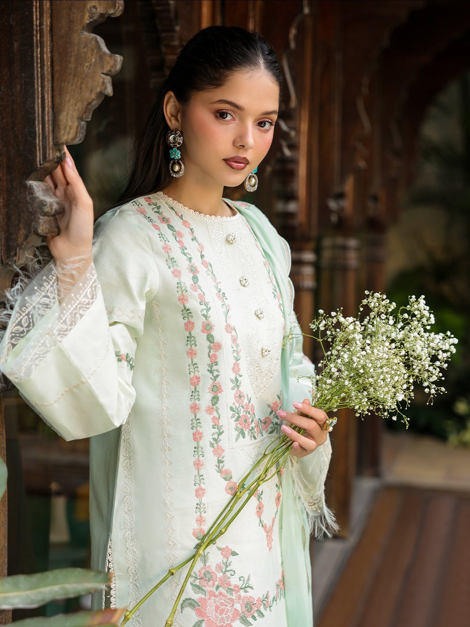 Mint Green-Mahnur Shanaya Lawn Vol 2 Embroidered Stitched 3-Piece Suit-SH-09
