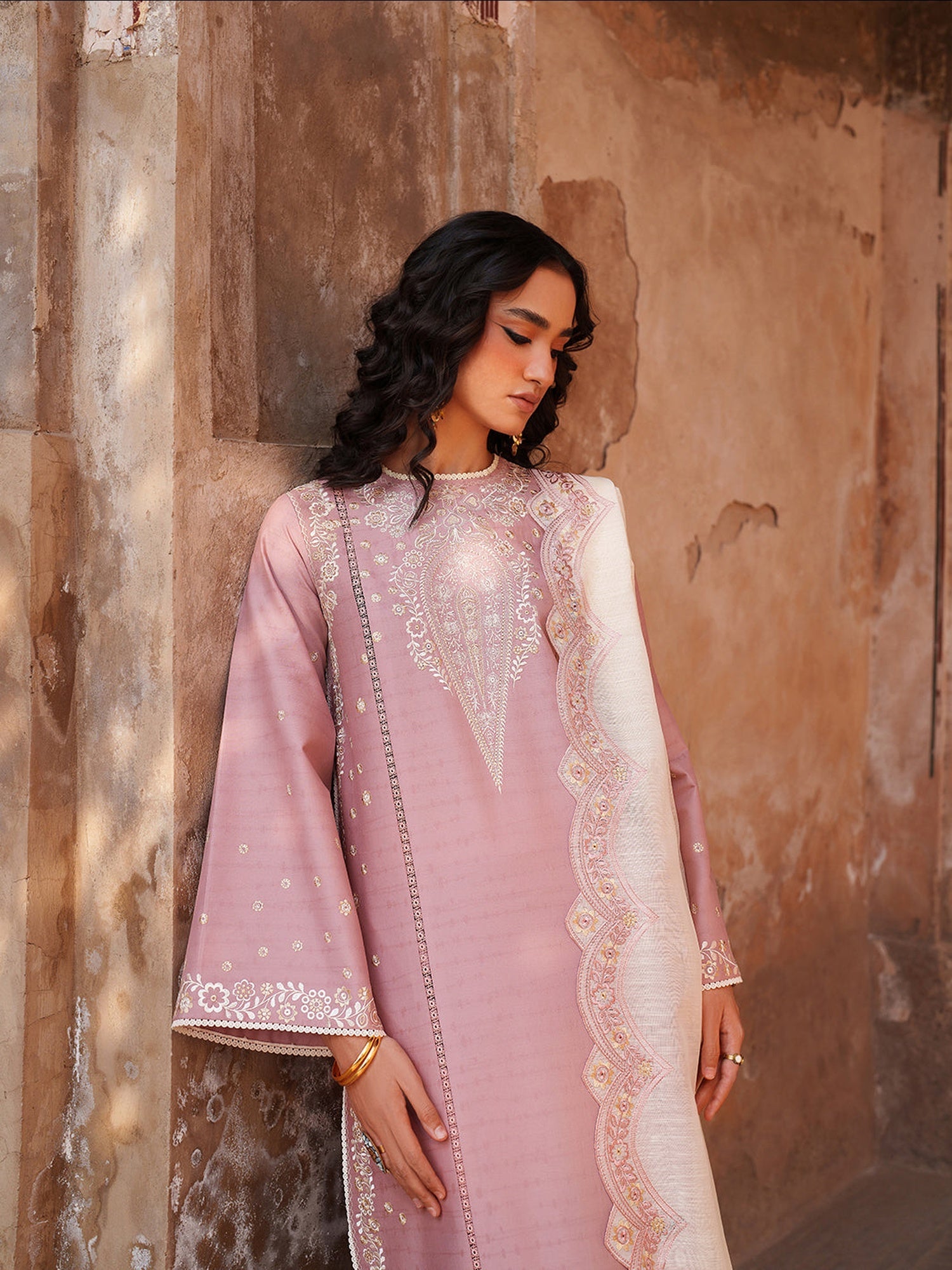 Pink Binilyas Suroor Lawn'26 Embroidered Unstitched 3-Piece Suit-245-B