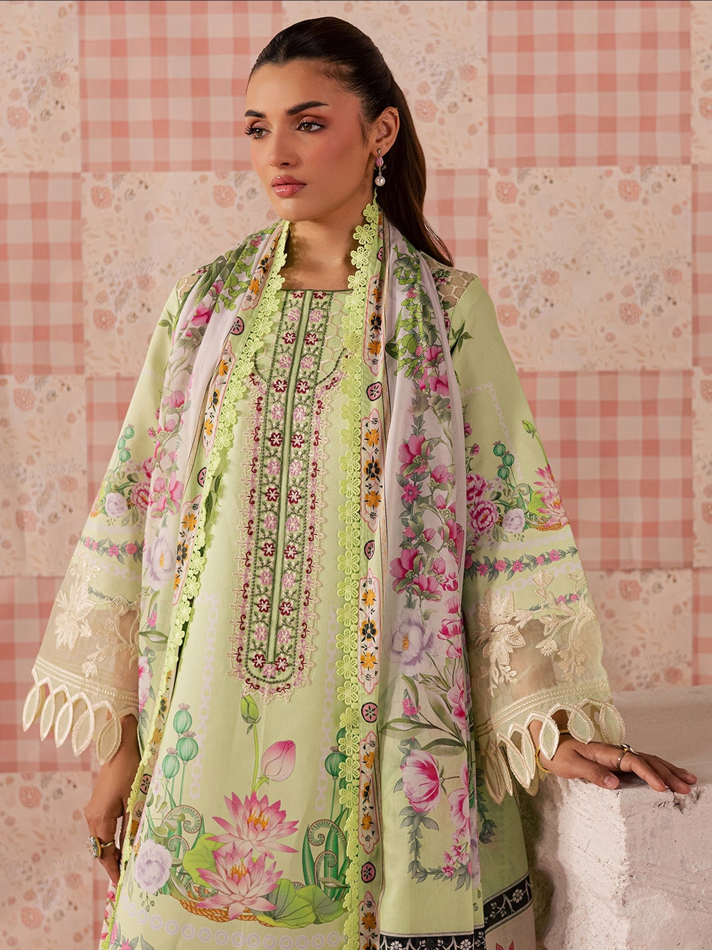 Pistachio Mahnur Afsana Lawn'26 Embroidered Unstitched 3-Piece Suit-AL-01