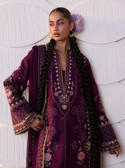 Purple Hussain Rehar Zan SS'26 Lawn Embroidered Unstitched 3-Piece Suit-Banafsh
