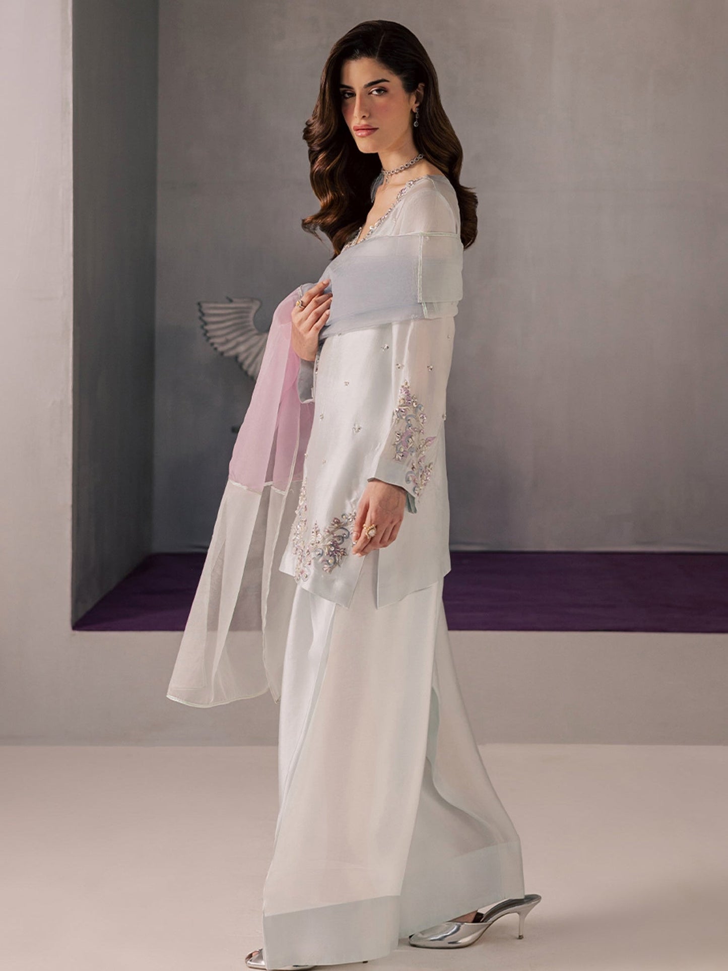 Blue Allure By IH Full Circle Tussel Silk Embellished Stitched 3-Piece Suit-Core