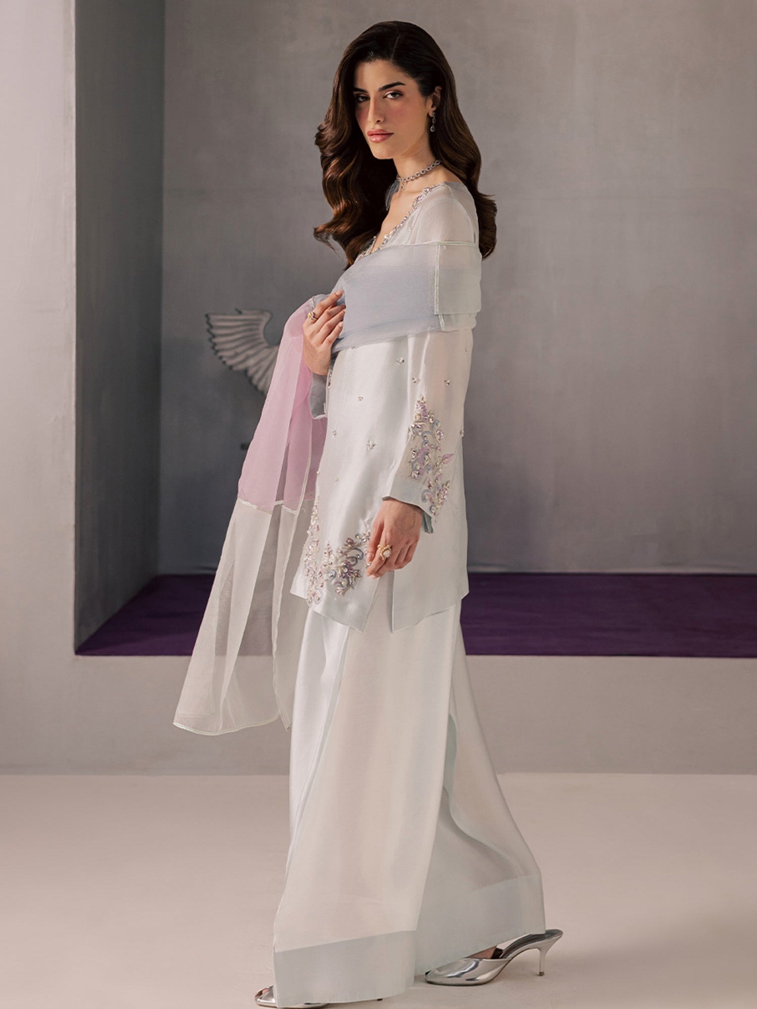 Blue Allure By IH Full Circle Tussel Silk Embellished Stitched 3-Piece Suit-Core