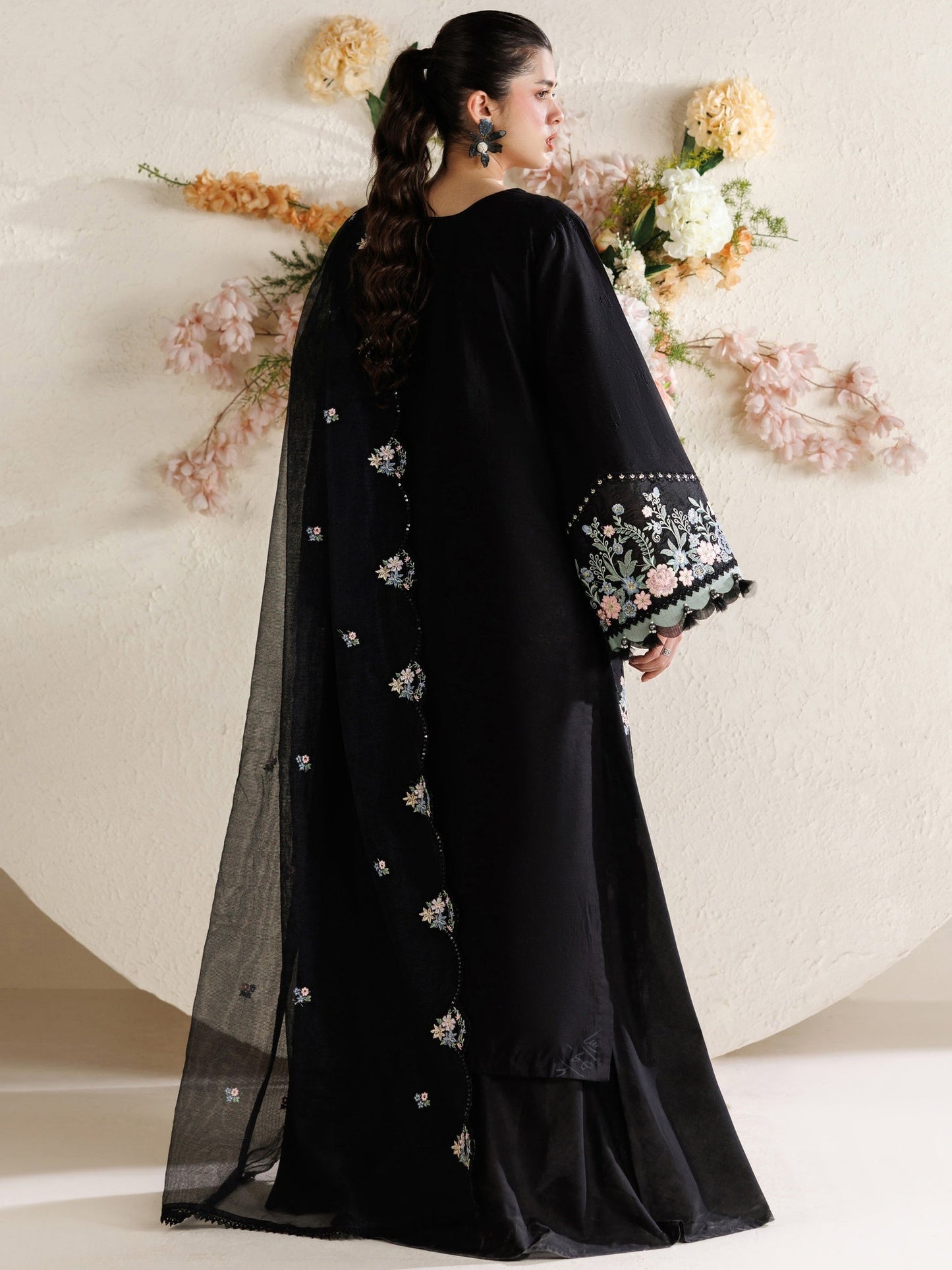 Black Parishay Marbella Summer Lawn‘26 Embroidered Unstitched 3-Piece Suit-MB-05