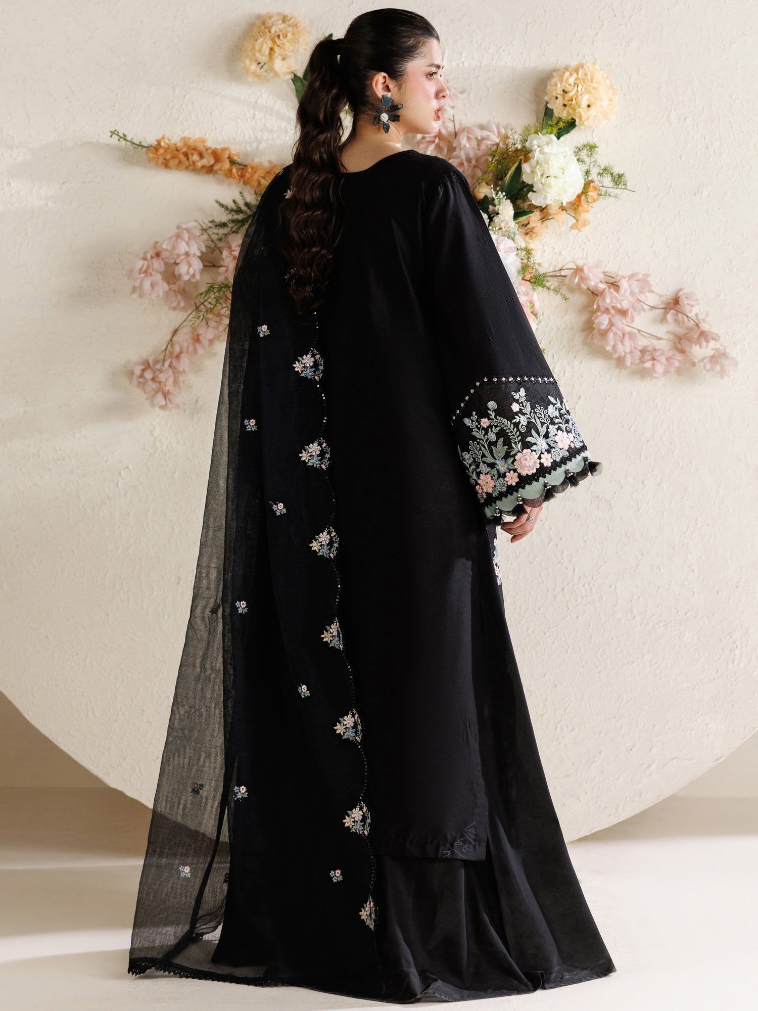 Black Parishay Marbella Summer Lawn‘26 Embroidered Unstitched 3-Piece Suit-MB-05