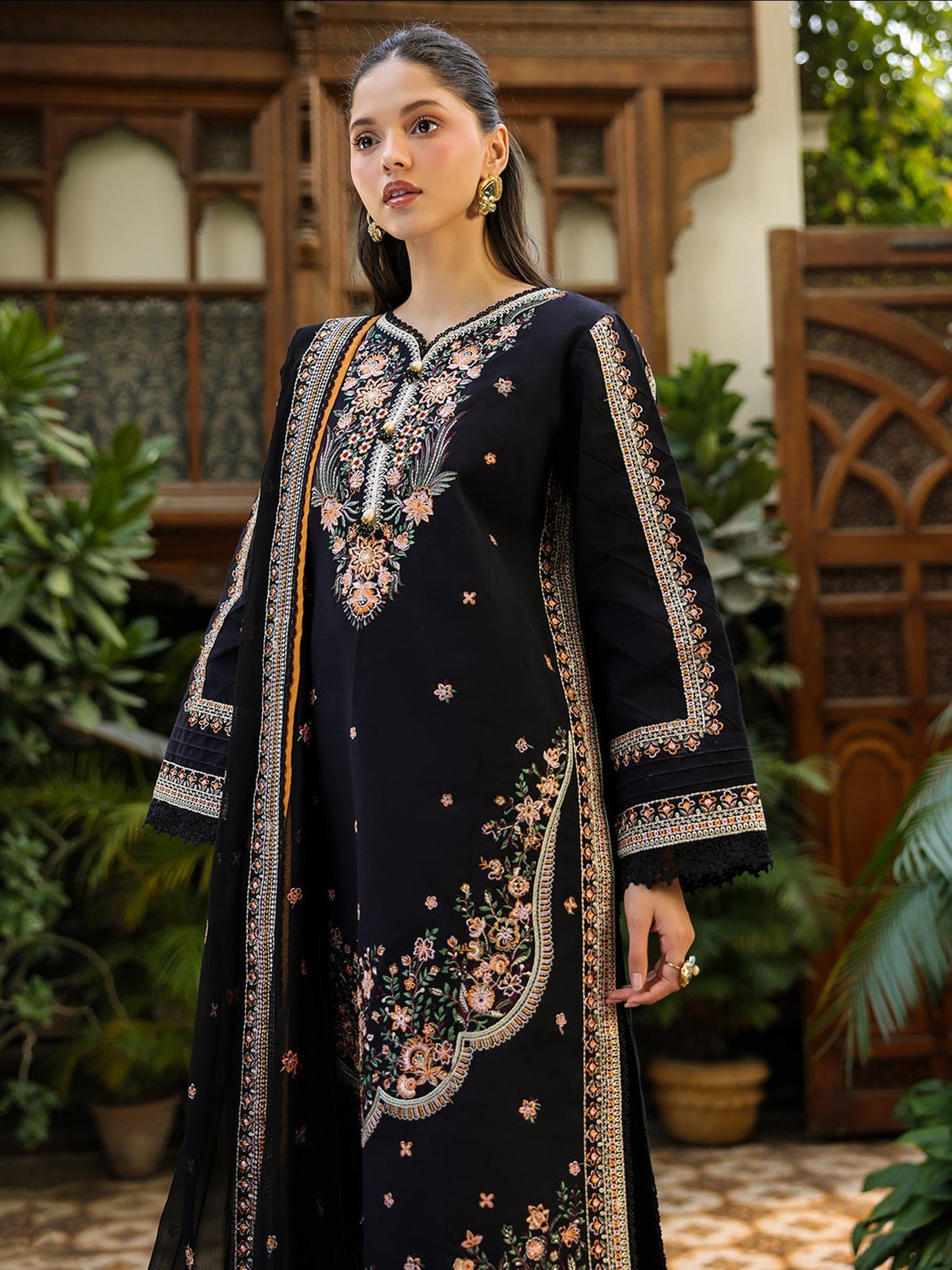 Black-Mahnur Shanaya Lawn Vol 2 Embroidered Stitched 3-Piece Suit-SH-06