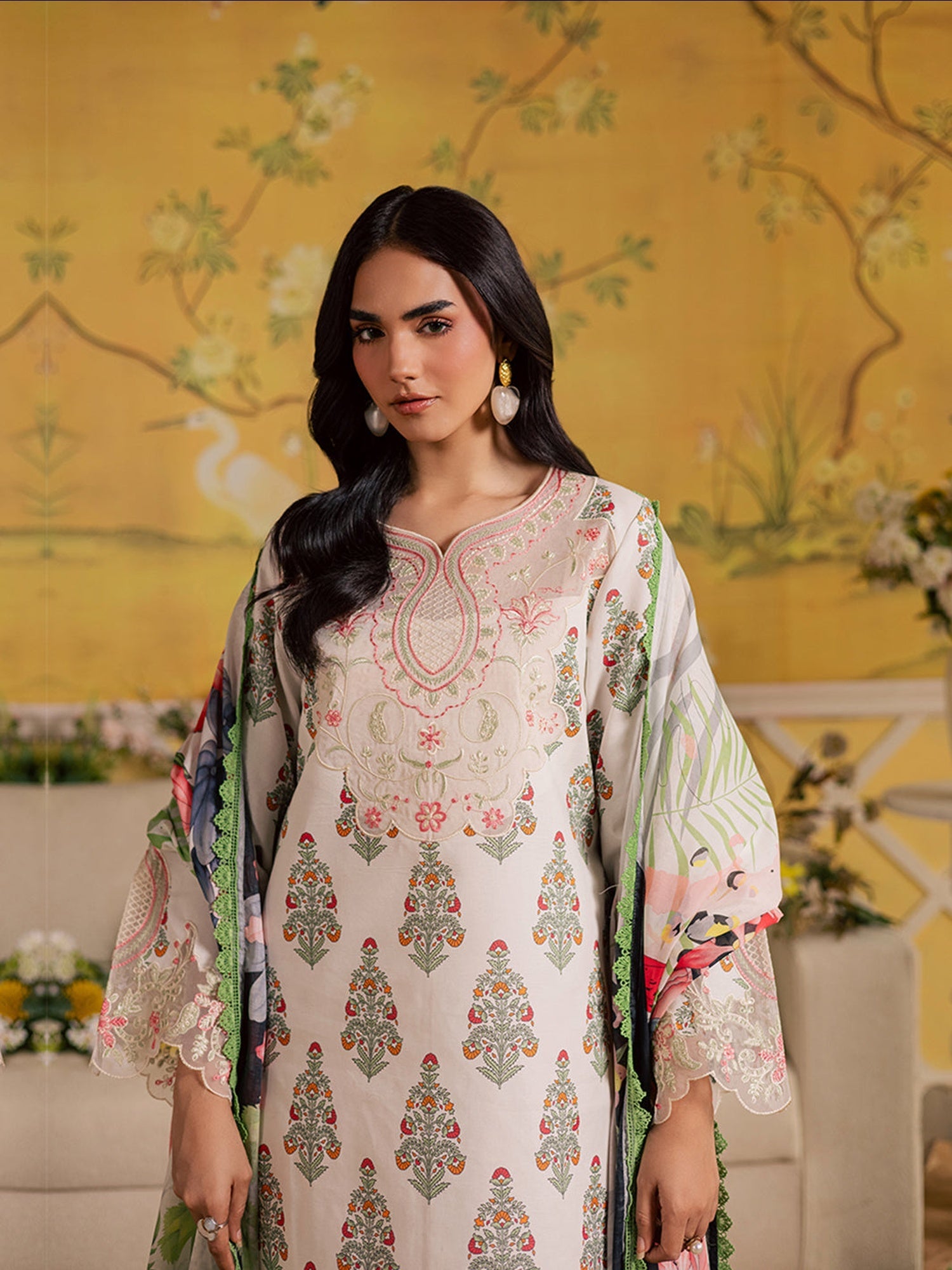 Ivory Mahnur Afsana Lawn'26 Embroidered Stitched 3-Piece Suit-AL-08