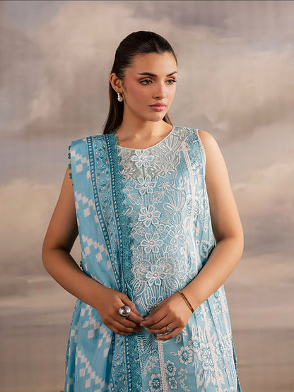 Blue Mahnur Afsana Lawn'26 Embroidered Stitched 3-Piece Suit-AL-02