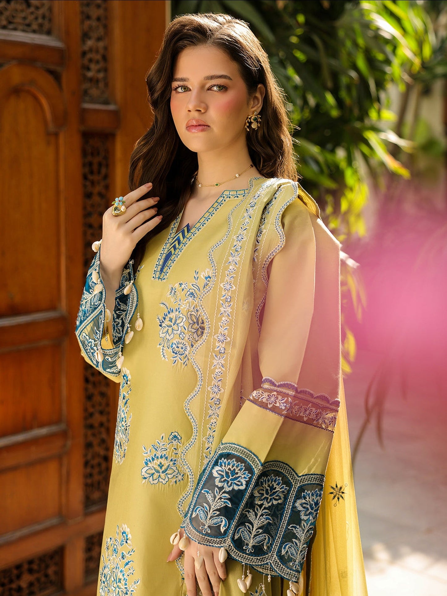 Yellow-Mahnur Shanaya Lawn Vol-2 Embroidered Stitched 3-Piece Suit-SH-01