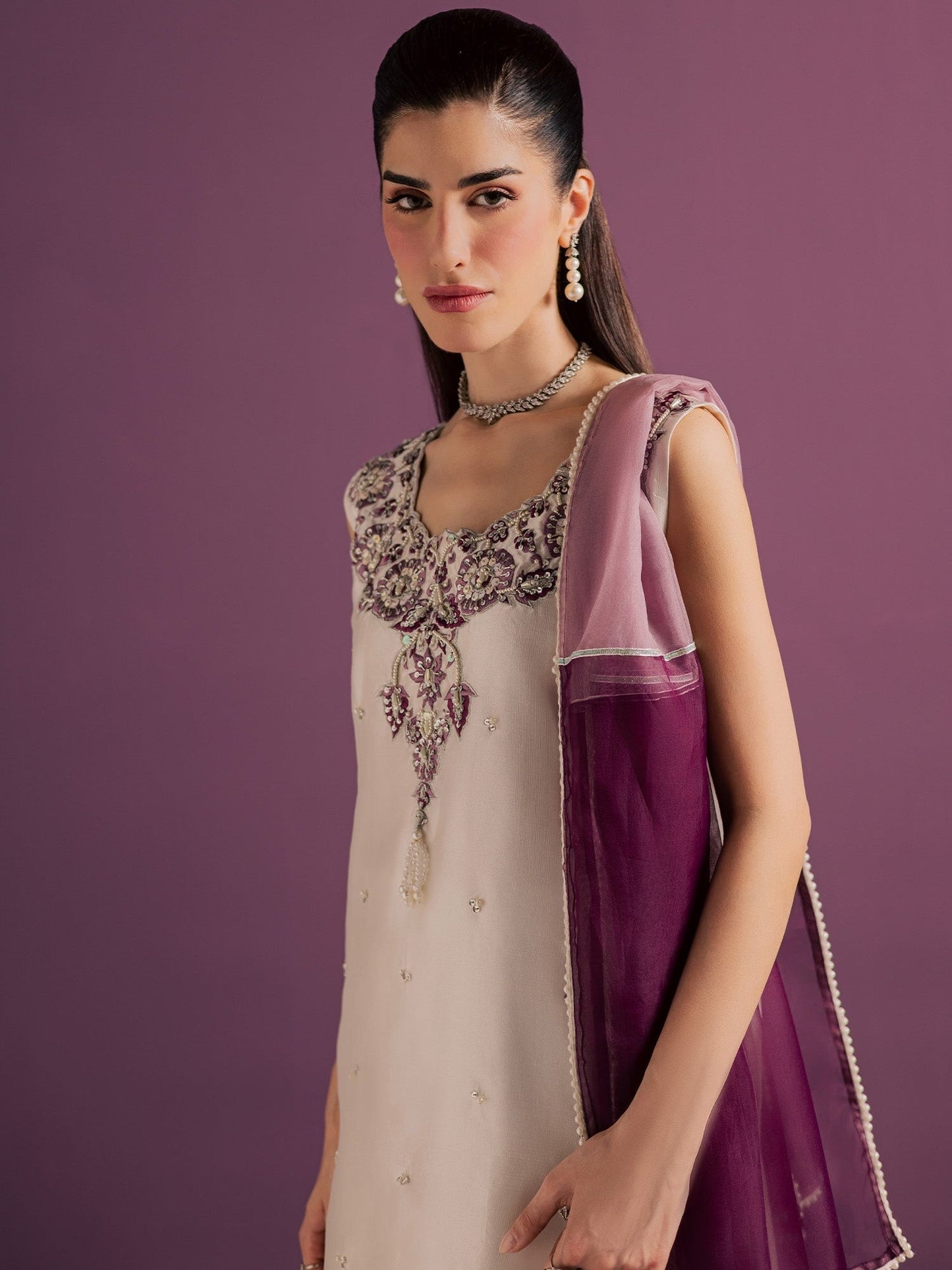 White Allure By IH Full Circle Tussel Silk Embellished Stitched 3-Piece Suit-Echo
