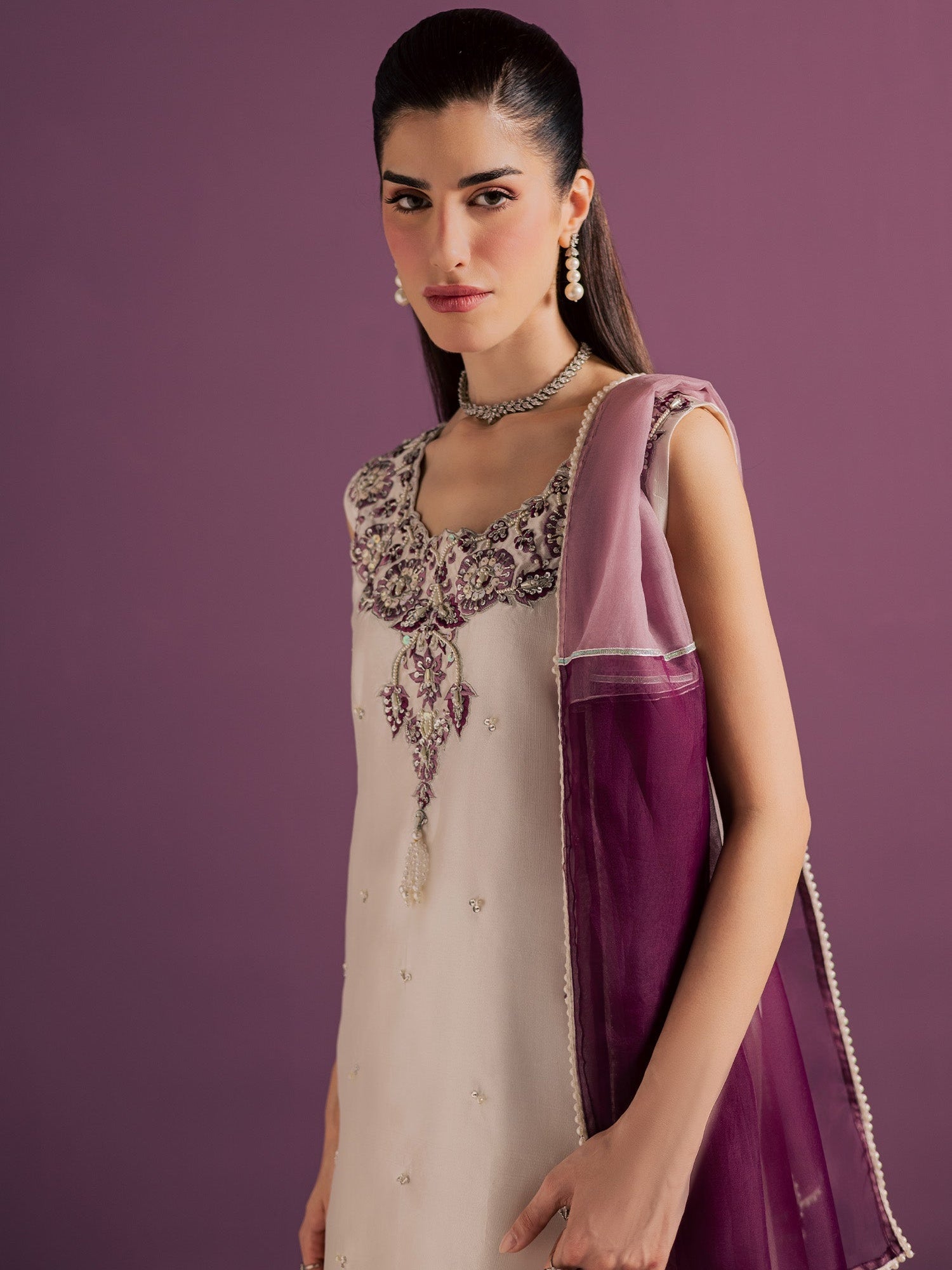 White Allure By IH Full Circle Tussel Silk Embellished Stitched 3-Piece Suit-Echo