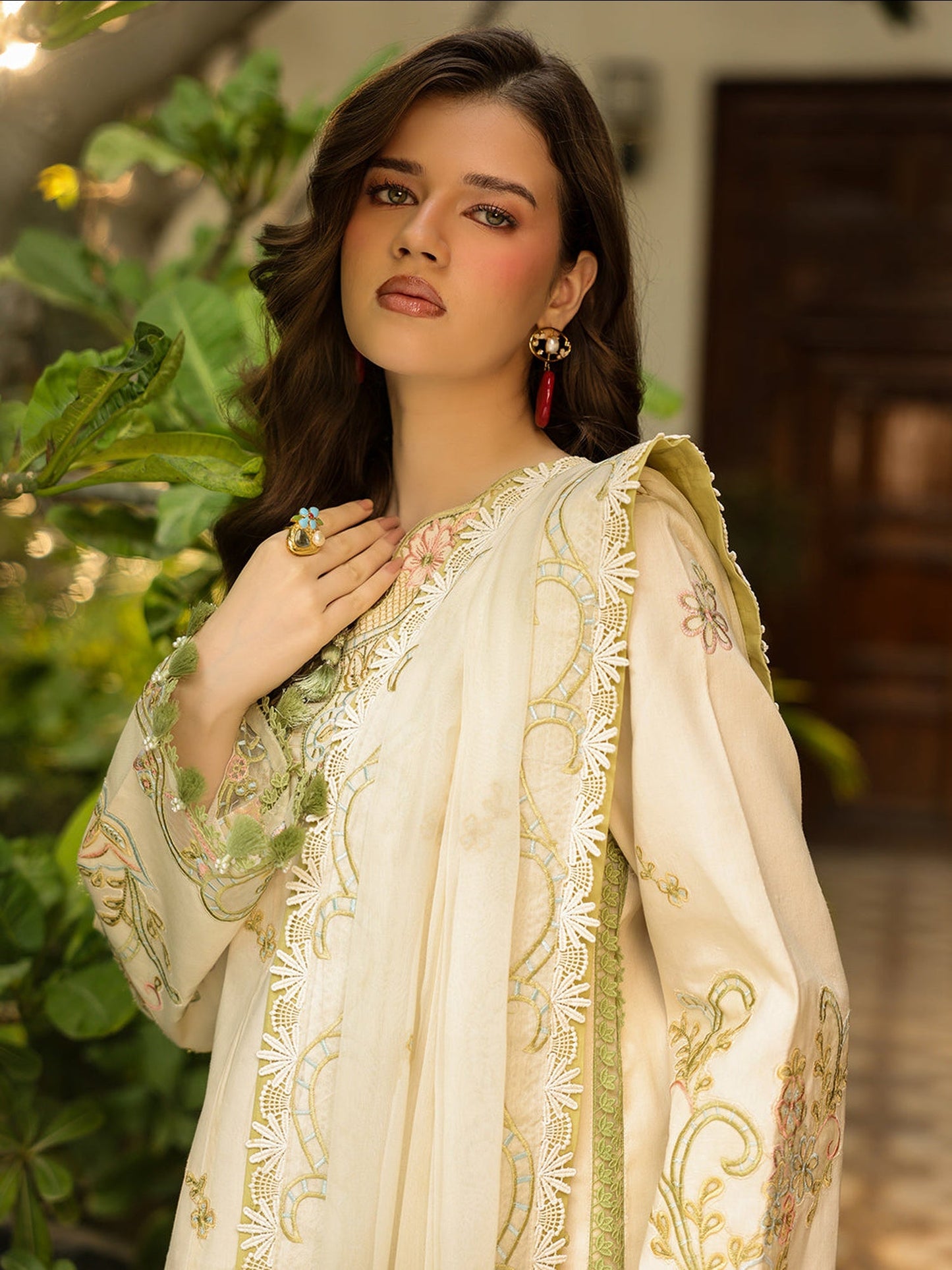 Cream-Mahnur Shanaya Lawn Vol 2 Embroidered Stitched 3-Piece Suit-SH-11