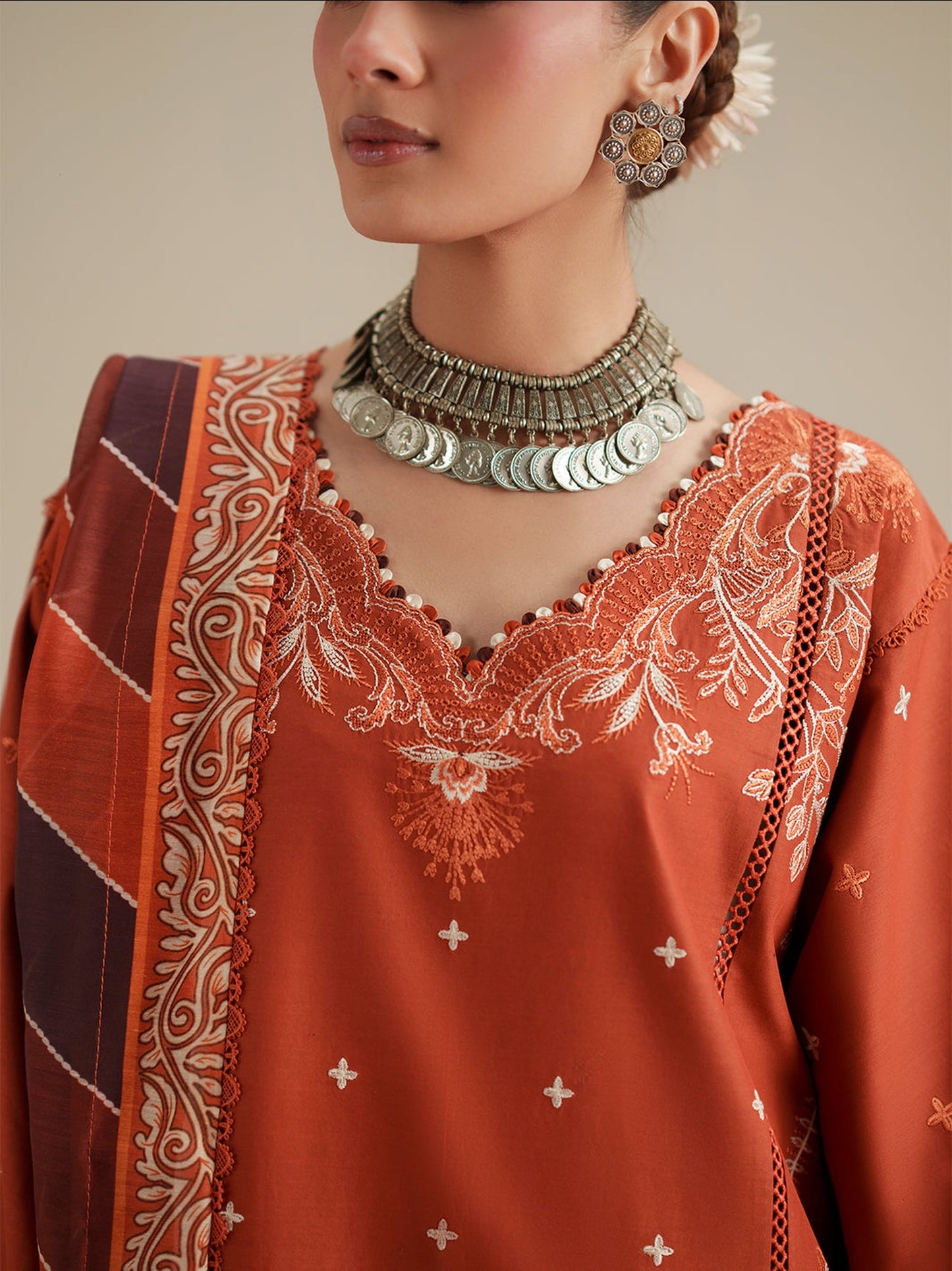 Brown Binilyas Jojo Summer'26 Lawn Embroidered Unstitched 3-Piece Suit-761