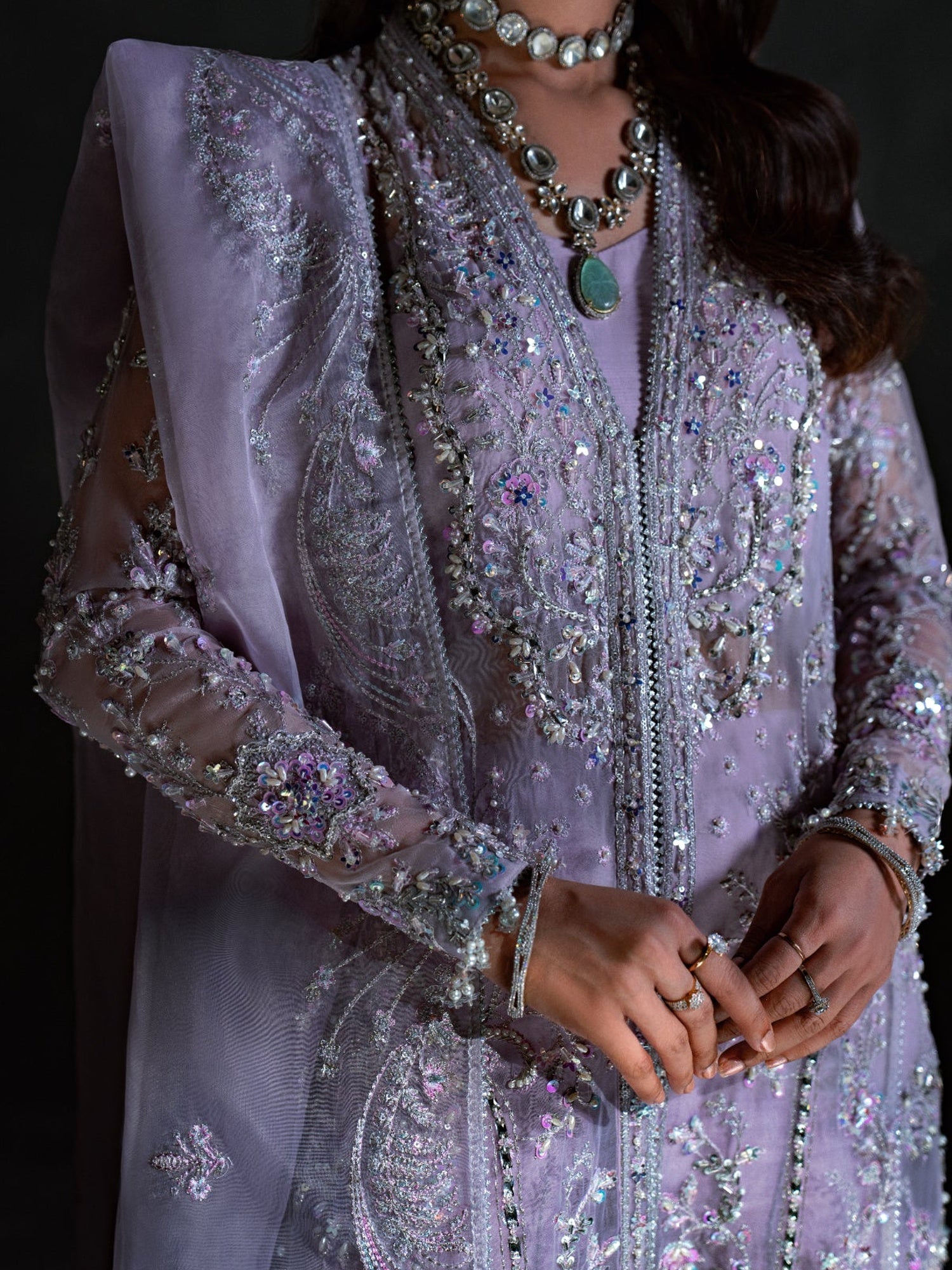 Lilac Enzo Reve Dore Raw Organza Embellished Sharara-Eliane