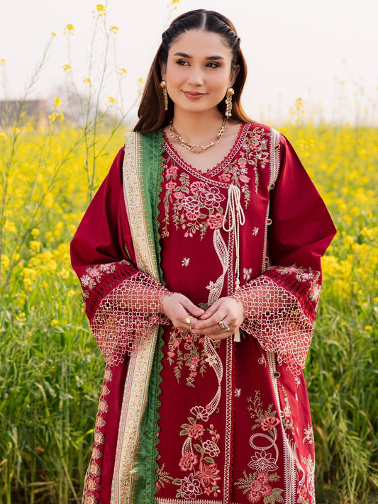 Maroon Parishay Dil e Raqsam Lawn'26 Embroidered Unstitched 3-Piece Suit-DQ-10