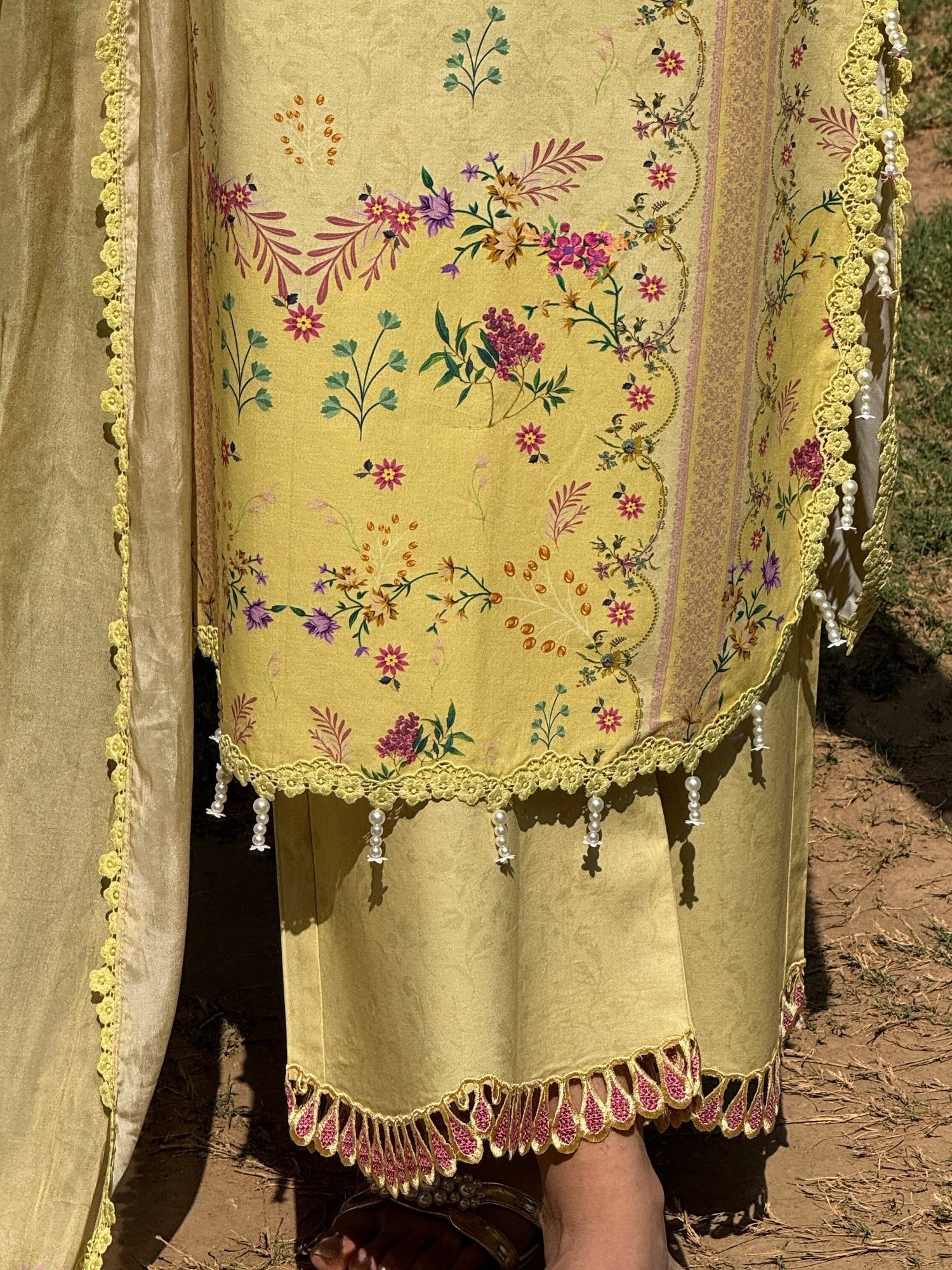 Yellow Sehrish Kanwal Festive Print'26 Lawn Embroidered Unstitched 3-Piece Suit-Zimal