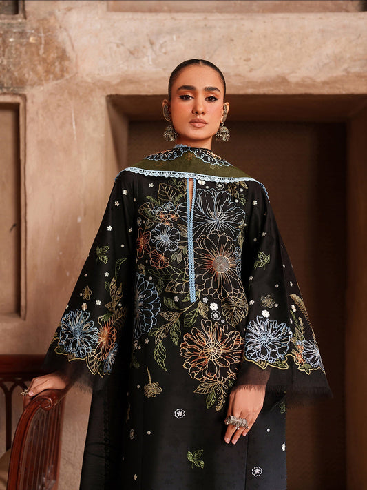 Black Binilyas Suroor Lawn'26 Embroidered Unstitched 3-Piece Suit-244-A
