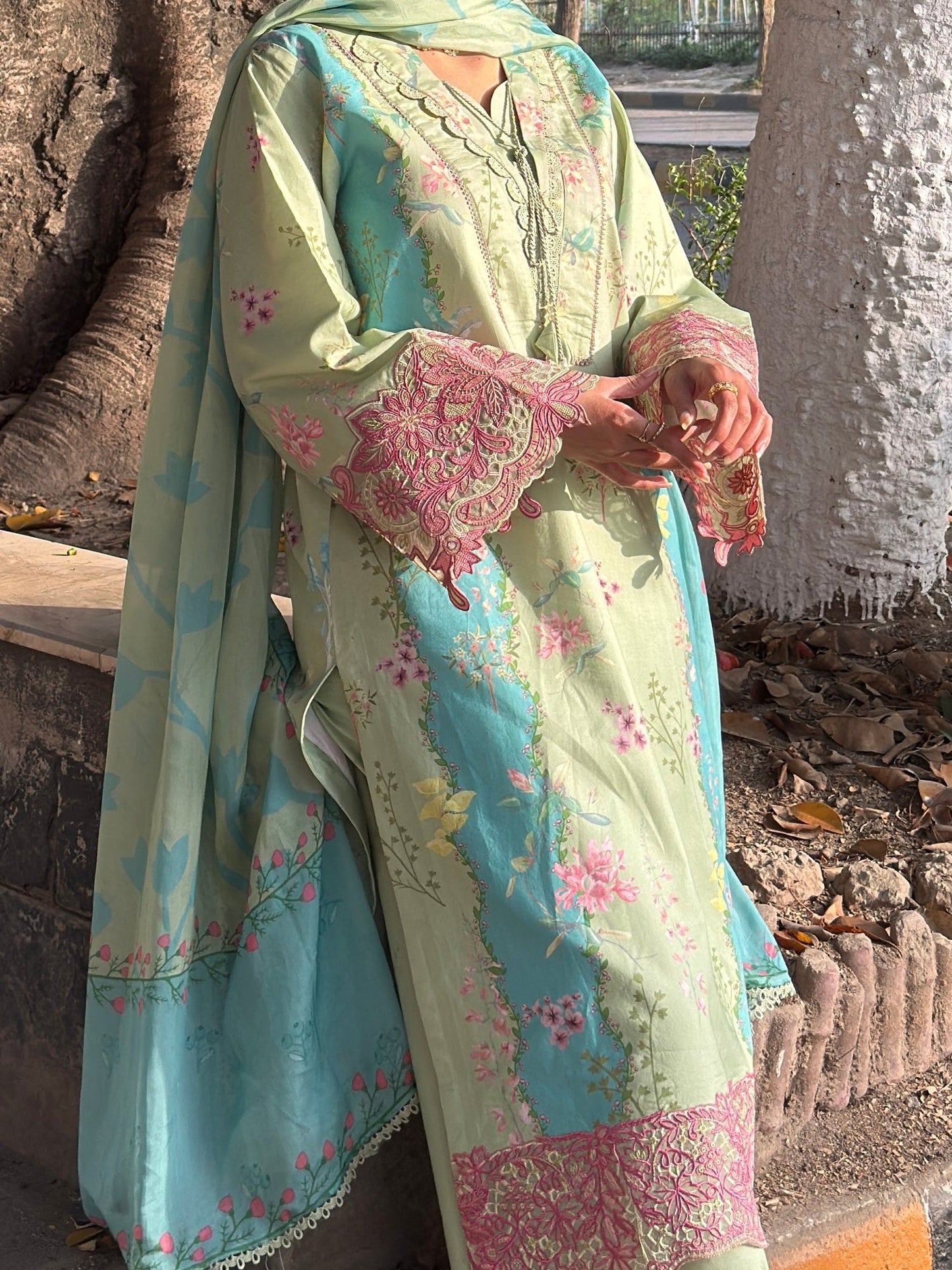 Mint Green Sehrish Kanwal Festive Print'26 Lawn Embroidered Unstitched 3-Piece Suit-Nayra