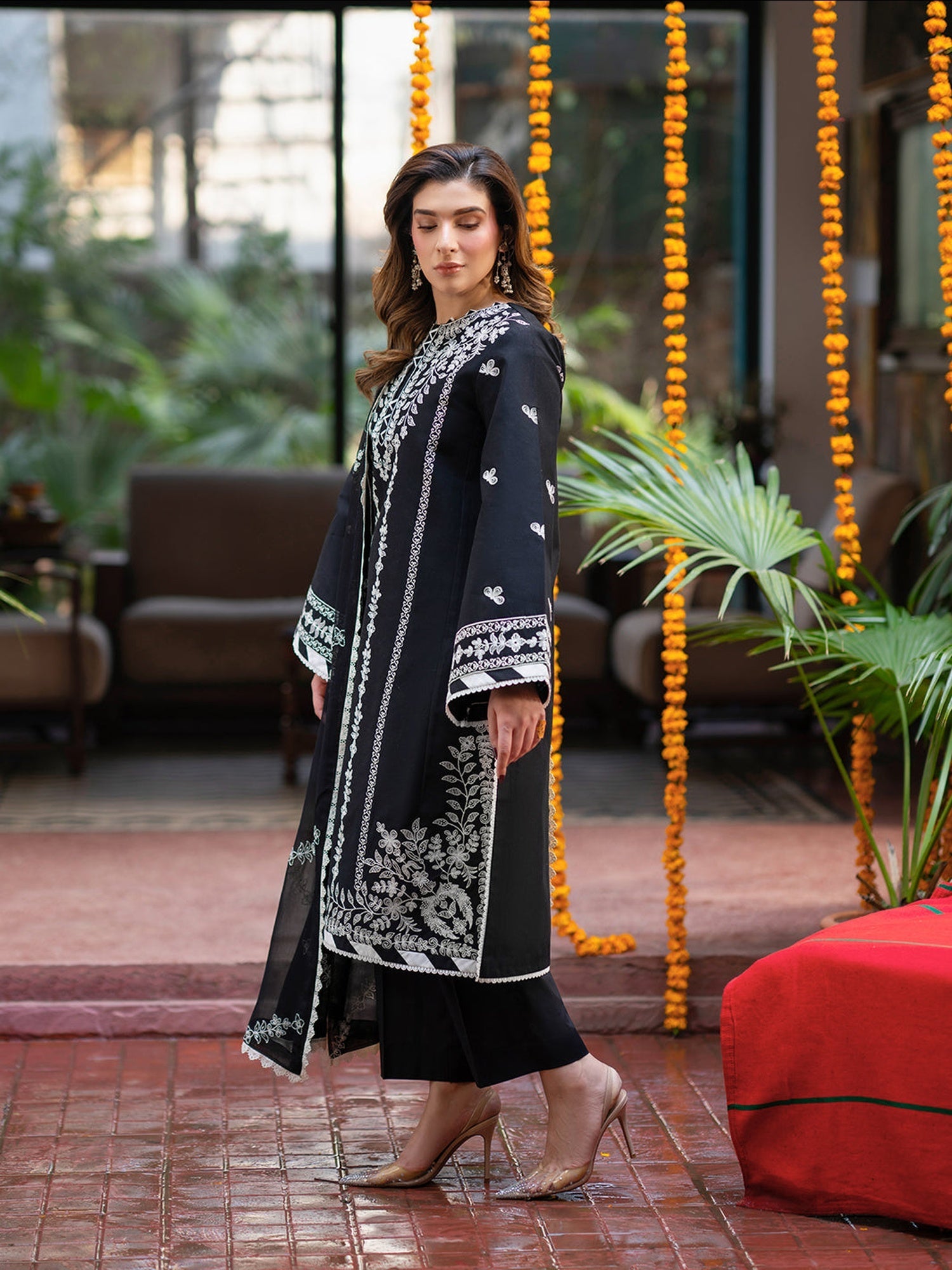 Black Mahnur Satrangi Lawn'26 Embroidered Stitched 3-Piece Suit-ST-01