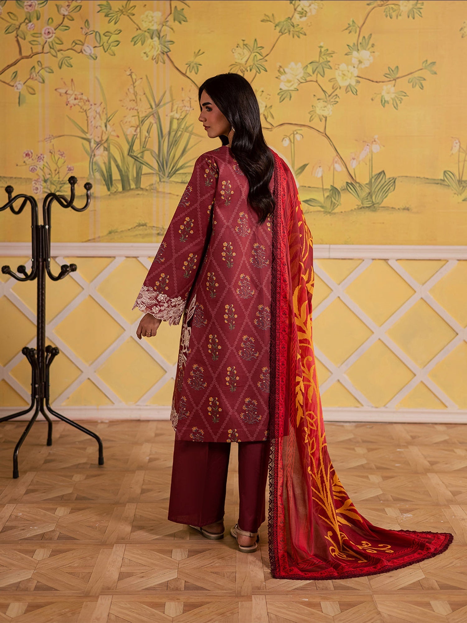 Maroon Mahnur Afsana Lawn'26 Embroidered Stitched 3-Piece Suit-AL-09
