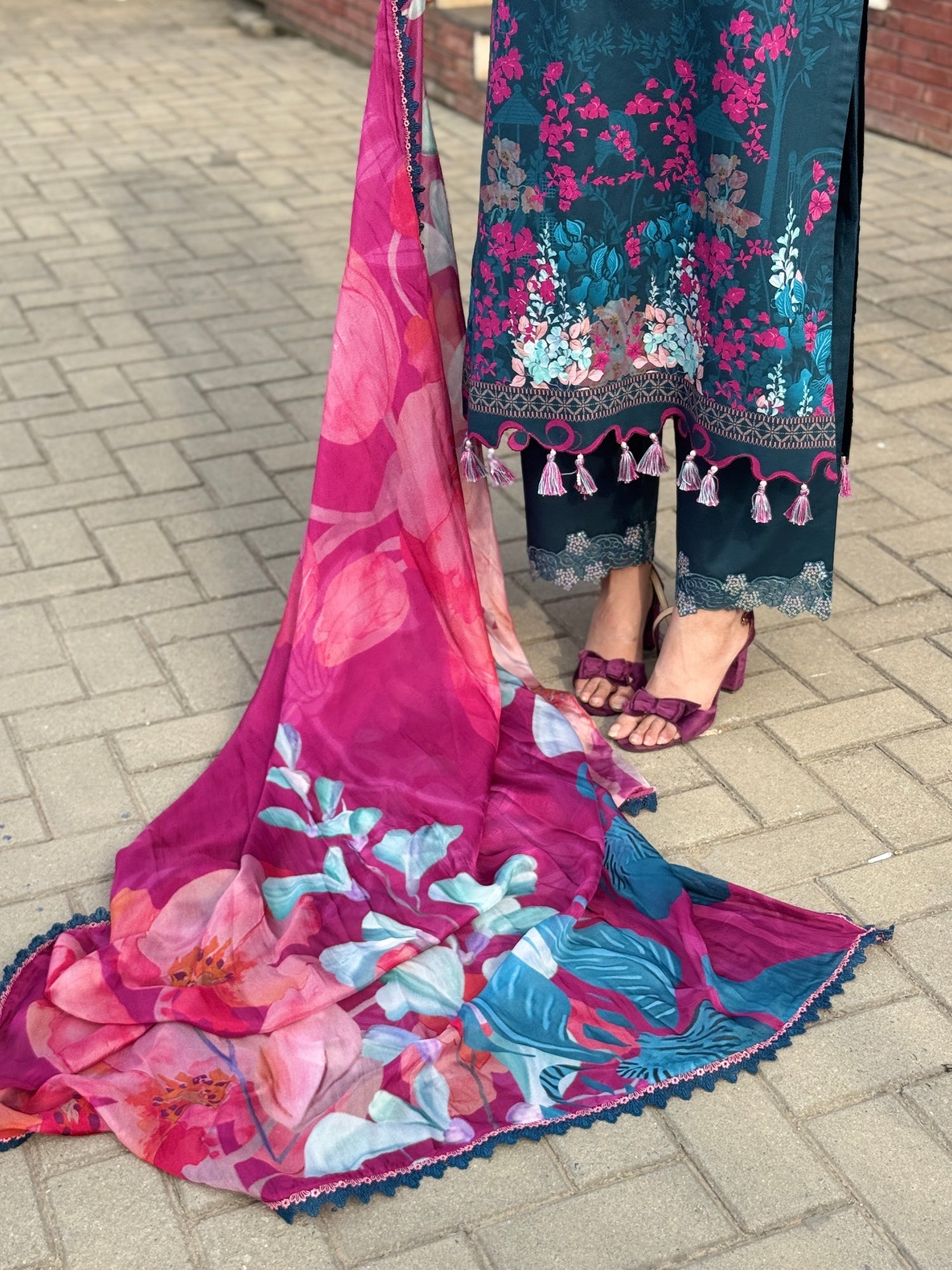 Zinc and Magenta Sehrish Kanwal Festive Print'26 Lawn Embroidered Stitched 3-Piece Suit-Selena