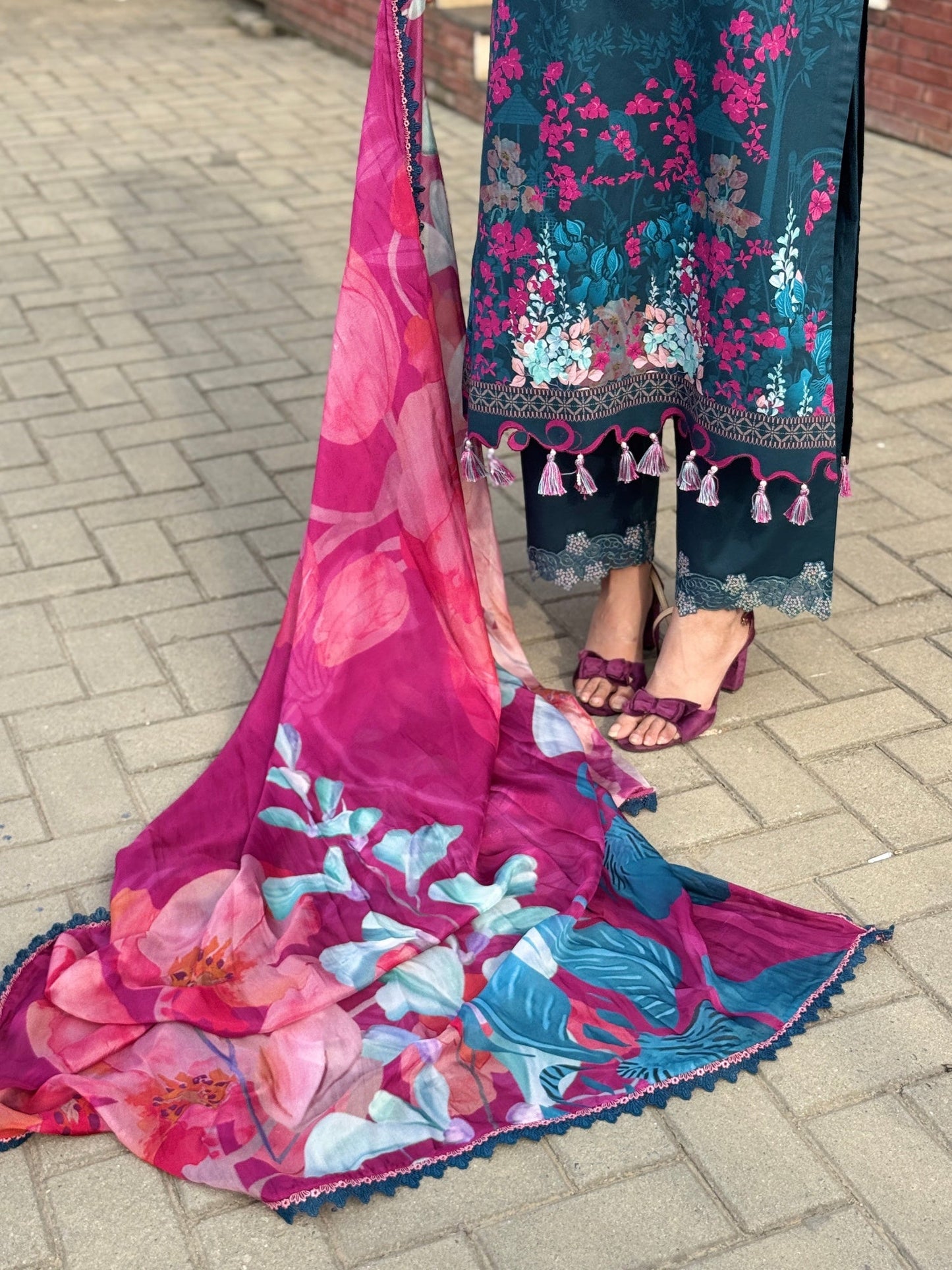 Blue Sehrish Kanwal Festive Print'26 Lawn Embroidered Unstitched 3-Piece Suit-Selena