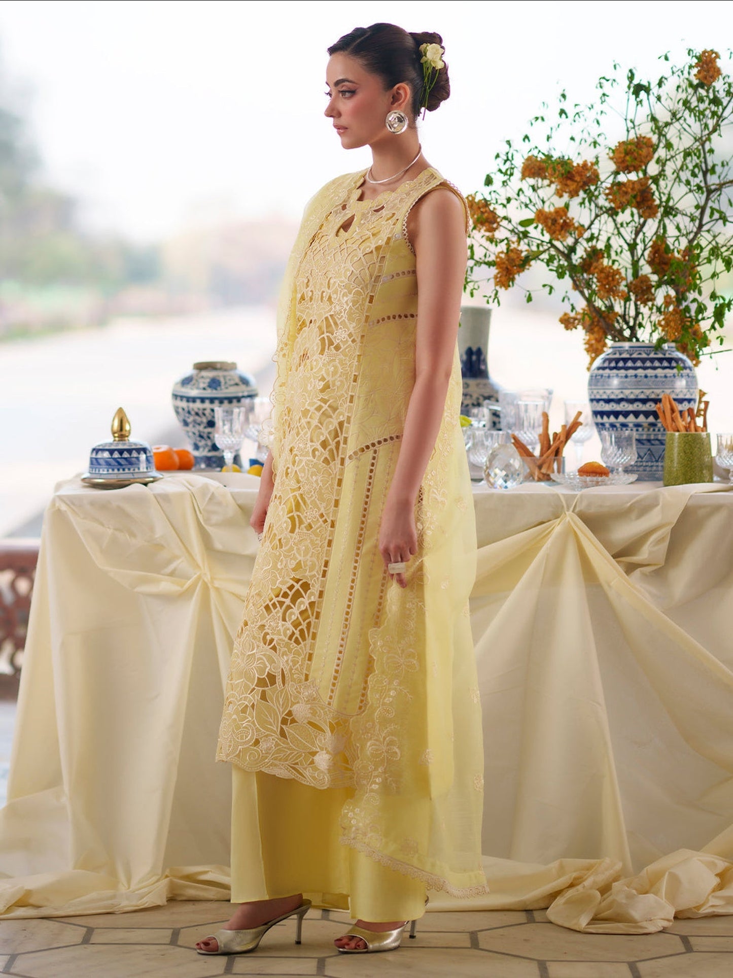 Yellow Mahnur Nilofer Luxury Lawn'26 Embroidered Unstitched 3-Piece Suit-NL-07