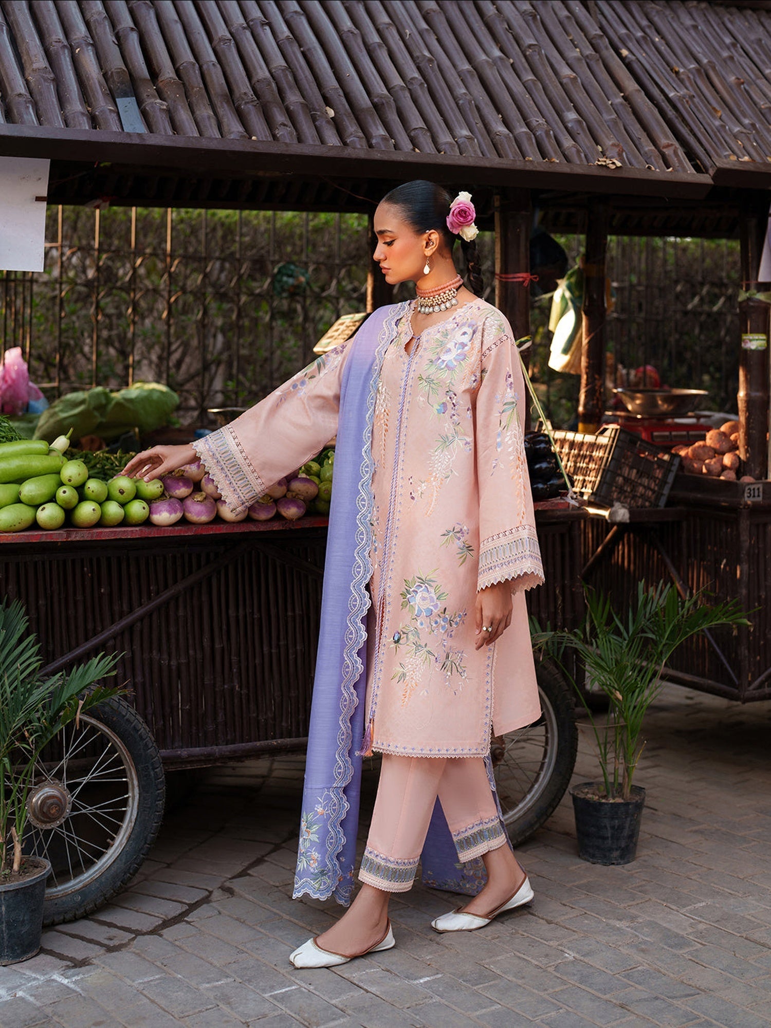 Pink Binilyas Suroor Unstitched Lawn'26 Embroidered 3-Piece Suit-241-A