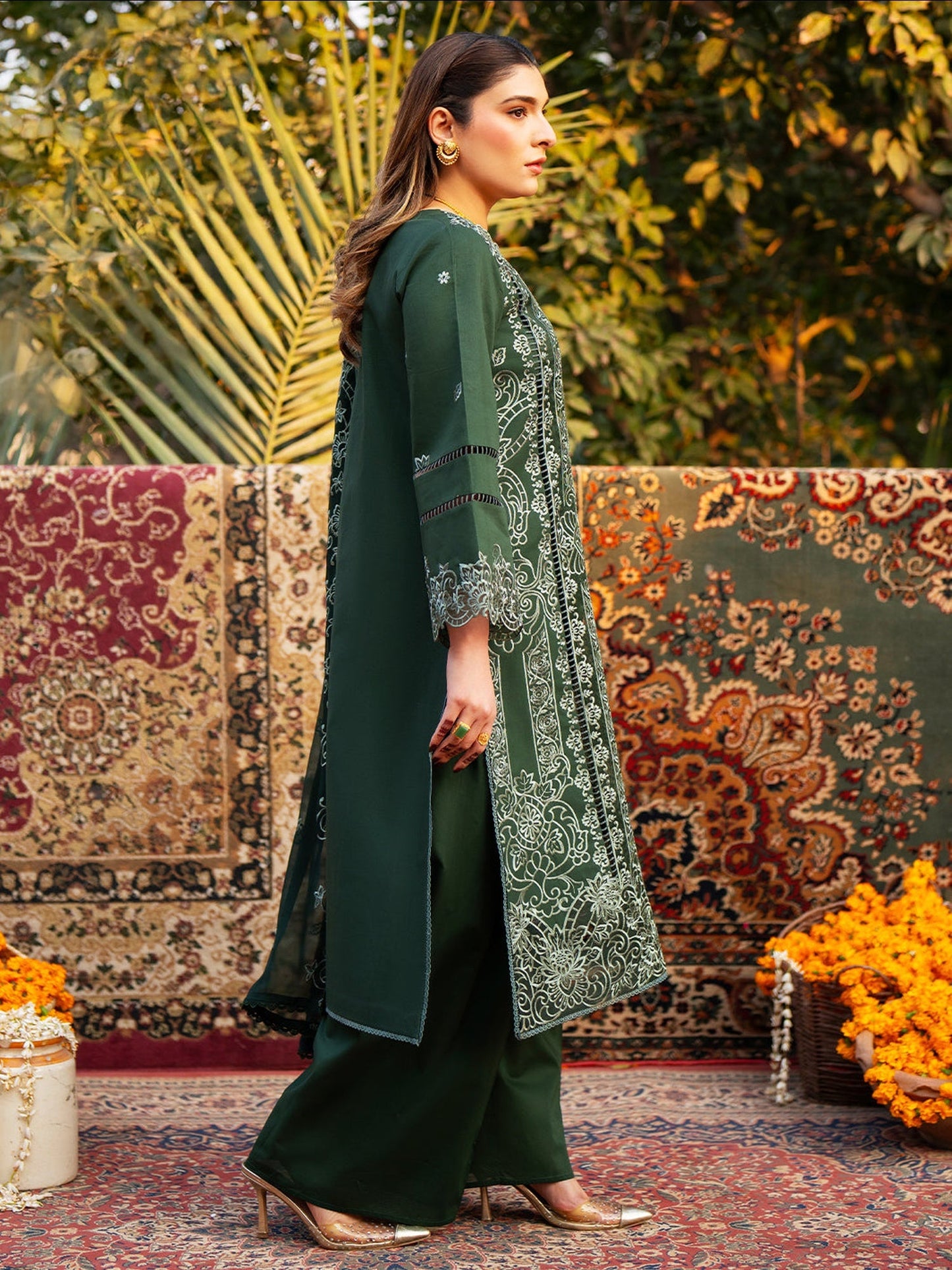 Green Mahnur Satrangi Lawn'26 Embroidered Stitched 3-Piece Suit-ST-08