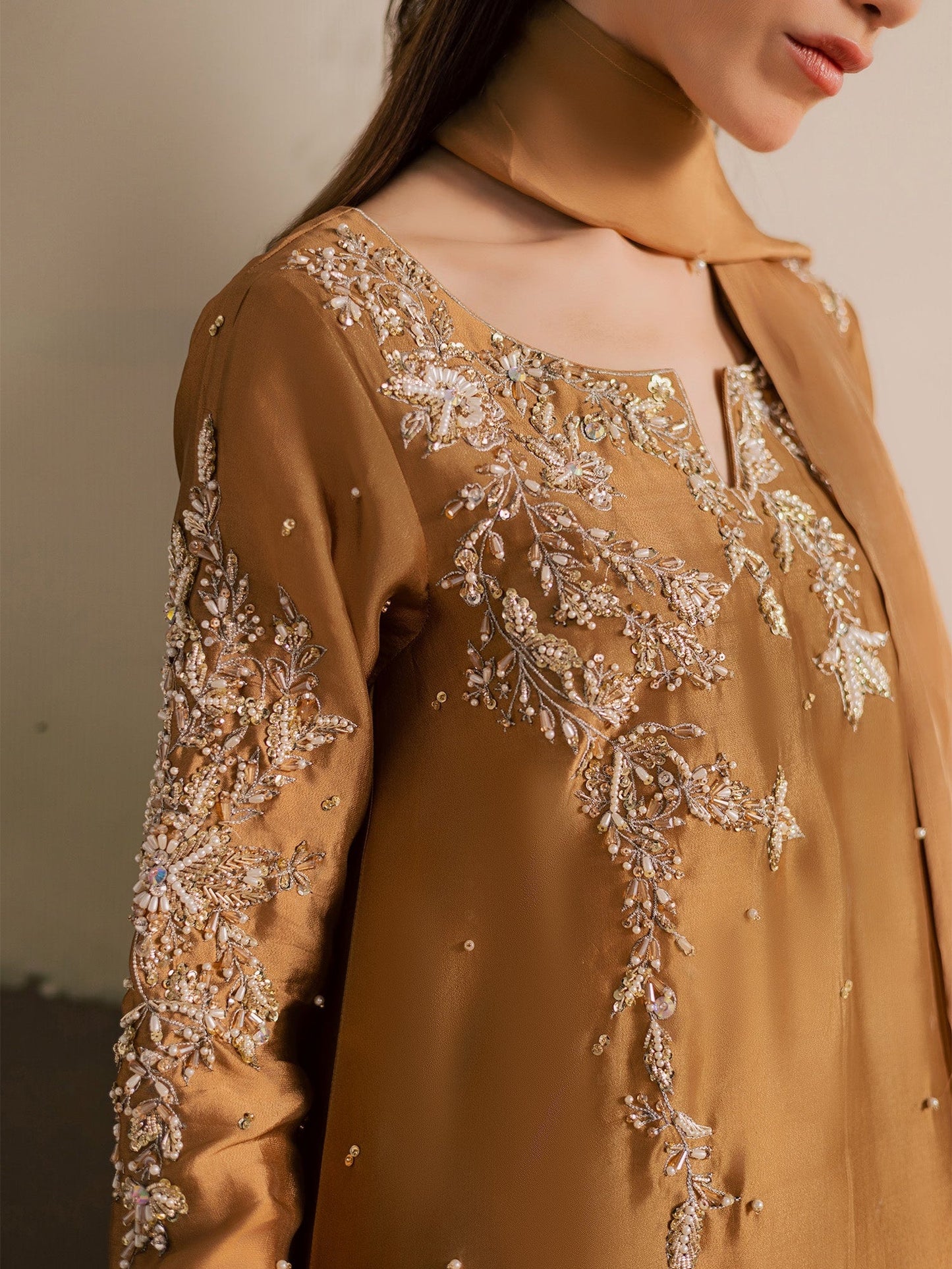 Brown Allure By IH Full Circle Tussel Silk Embroidered Kaftan Set-Gentle